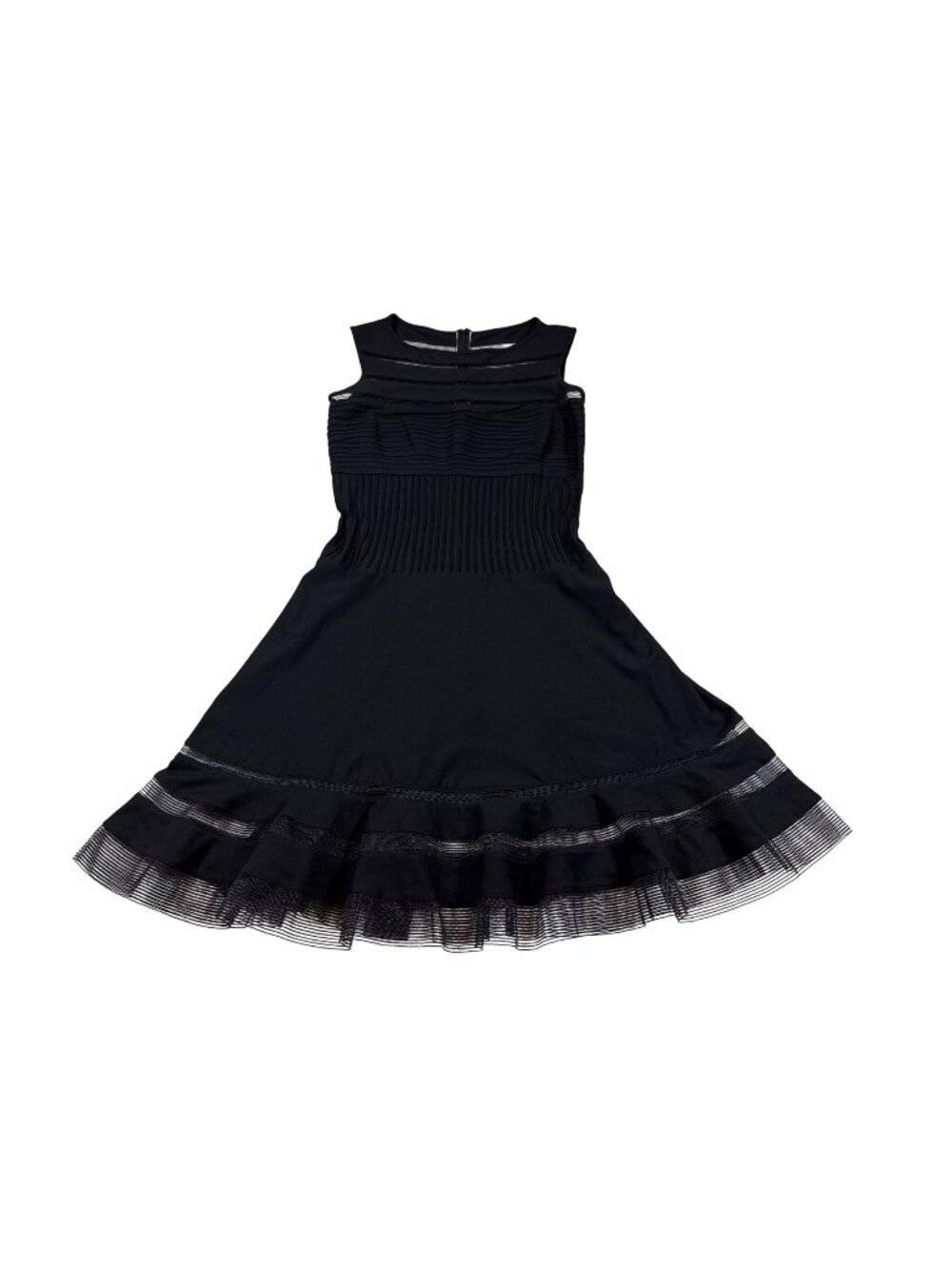 Tadashi Shoji M Black Pleated Sheer Hem Detail Sleeveless Midi Dress (F813)